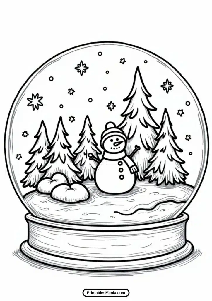 simple printable snow globe coloring page