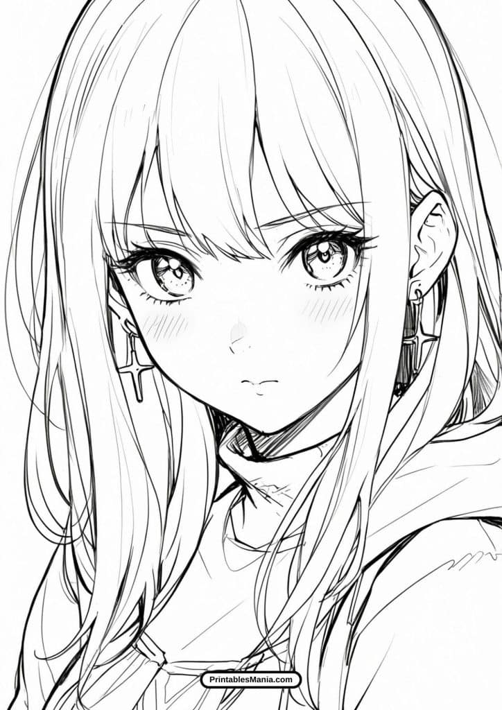 anime girl art coloring page for download