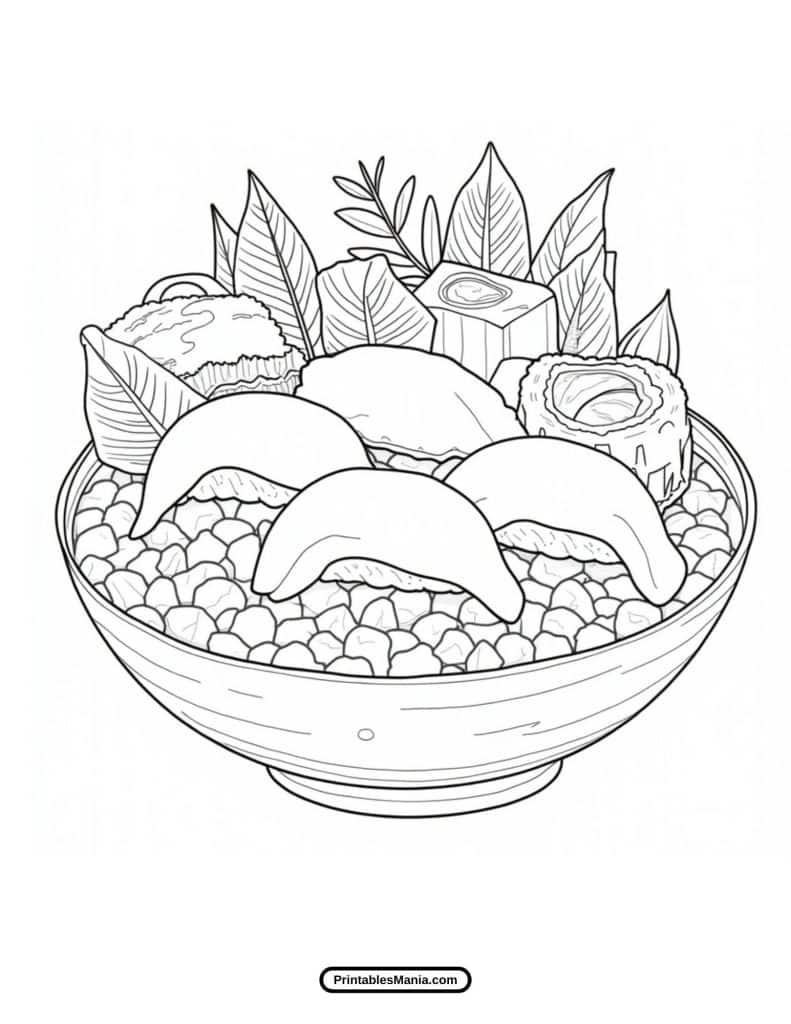 easy sushi roll coloring page with minimalistic designs