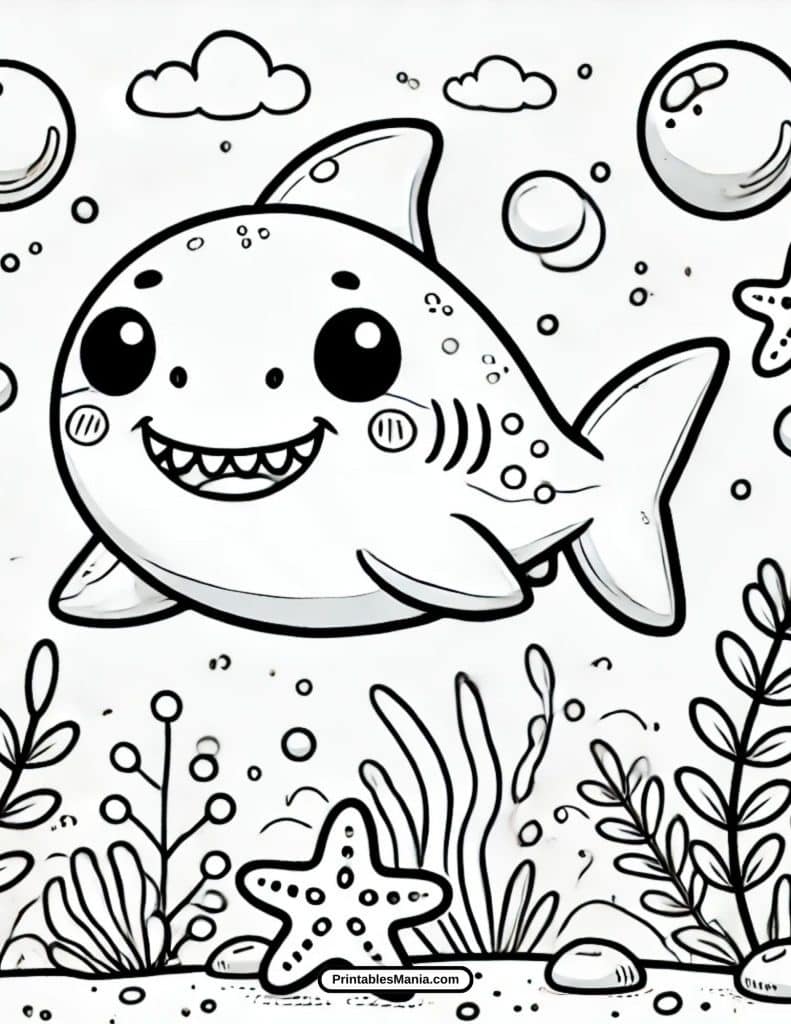 free baby shark coloring page for kids to print and color