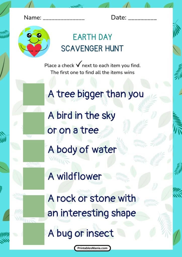 fun outdoor scavenger hunt for Earth Day activities