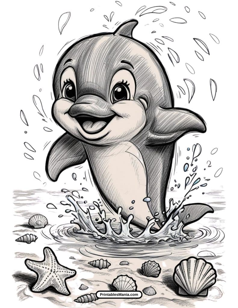 cute dolphin coloring sheet – free printable pdf