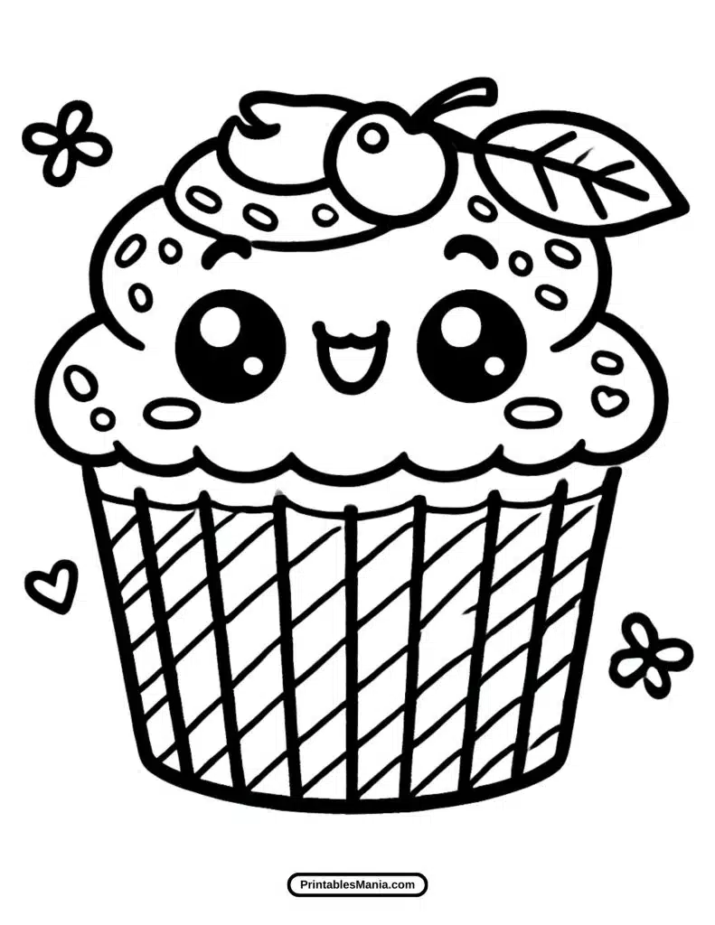 cute kawaii cupcake coloring page for kids