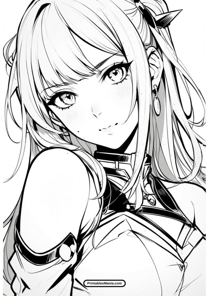 anime girl coloring page printable pdf