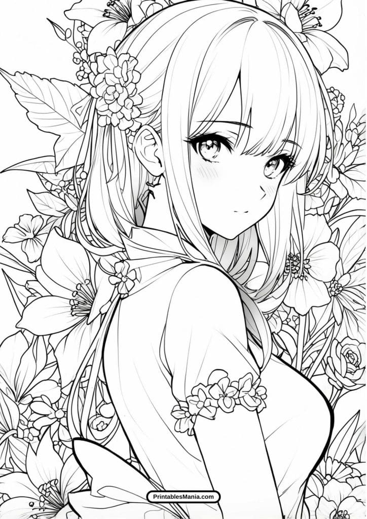 whimsical anime girl printable coloring page