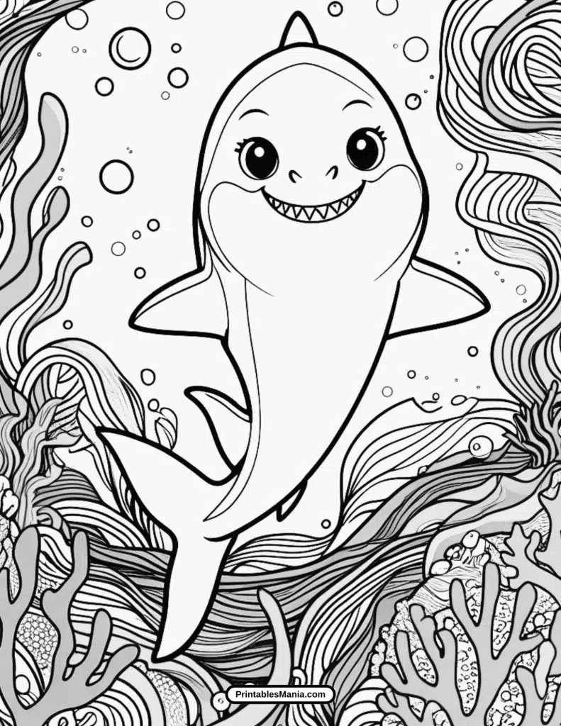 simple baby shark coloring page pdf free for toddlers to enjoy