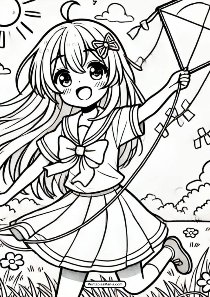 charming anime girl coloring page free pdf