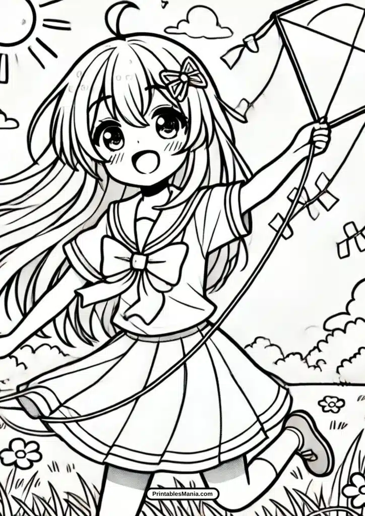 charming anime girl coloring page free pdf