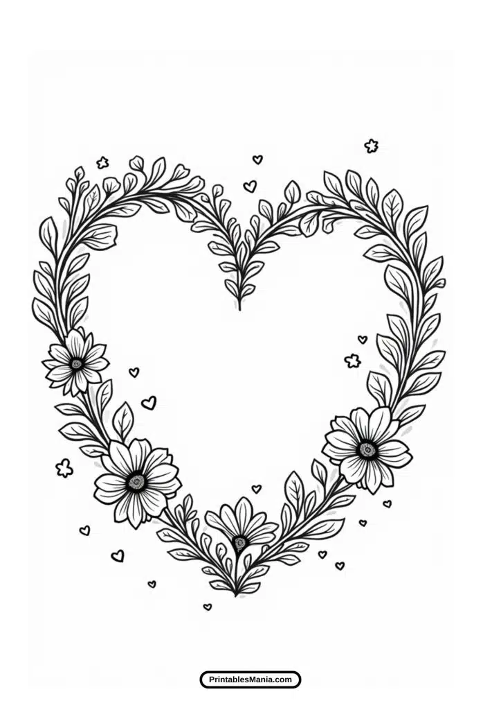 heart wreath coloring page free pdf download