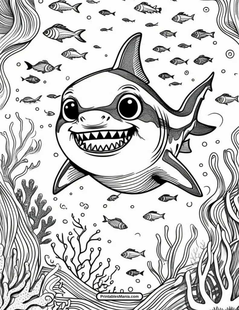 baby shark coloring page pdf download with fun underwater designs