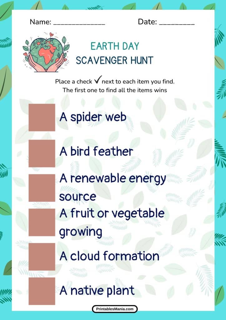 free Earth Day scavenger hunt printable PDF