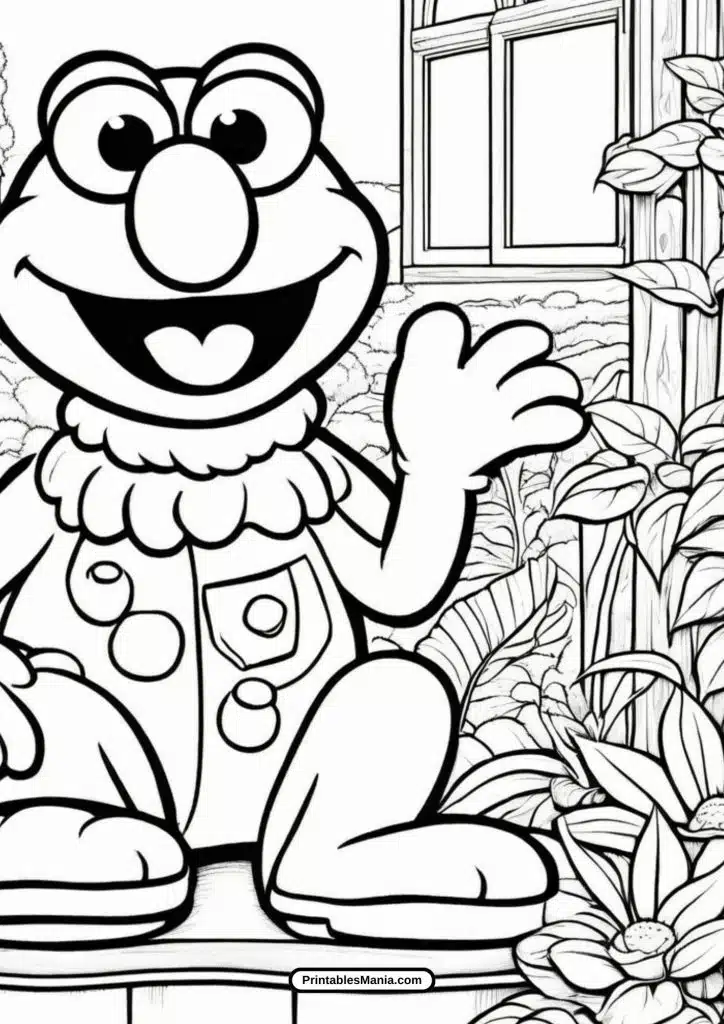 elmo playing in the garden coloring page free download