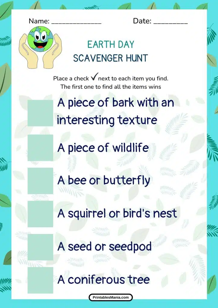 kid-friendly Earth Day scavenger hunt checklist