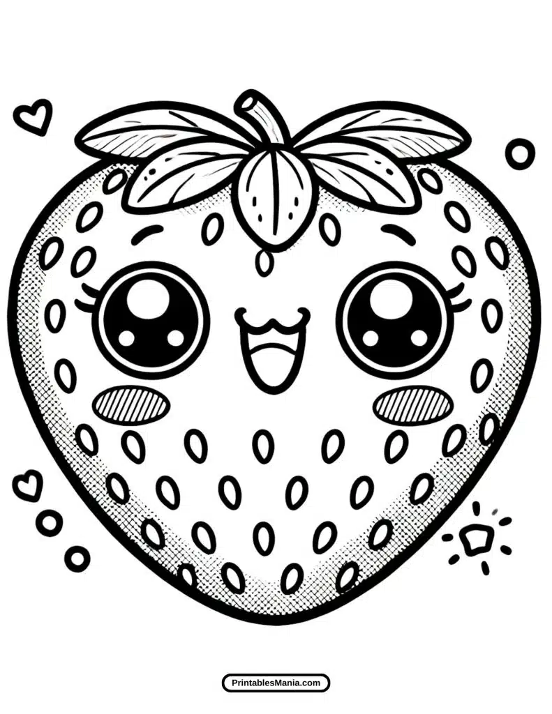 kawaii-style strawberry coloring page printable