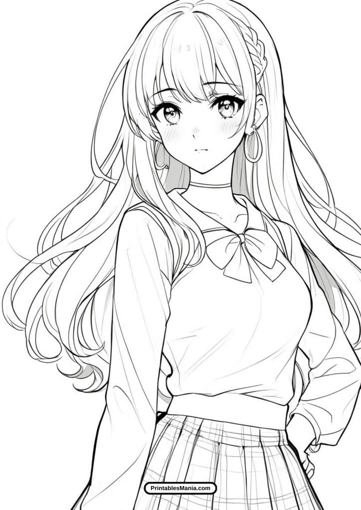 cute anime girl coloring page free pdf