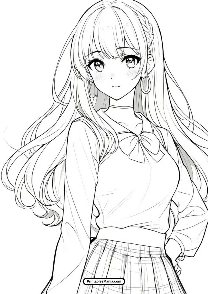 cute anime girl coloring page free pdf