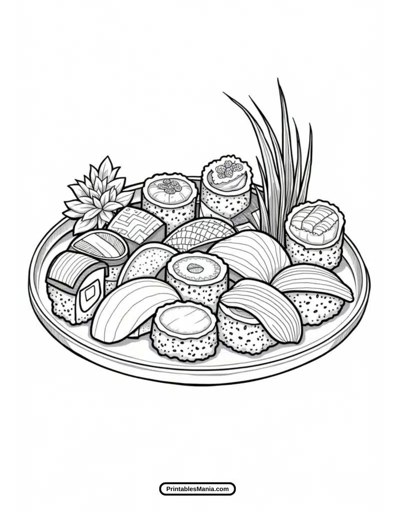 printable sushi coloring sheet for kids and beginners