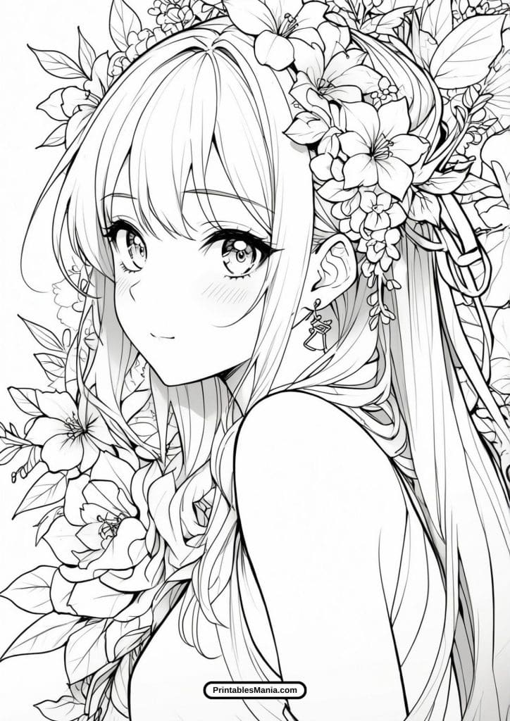 free printable anime girl coloring sheet