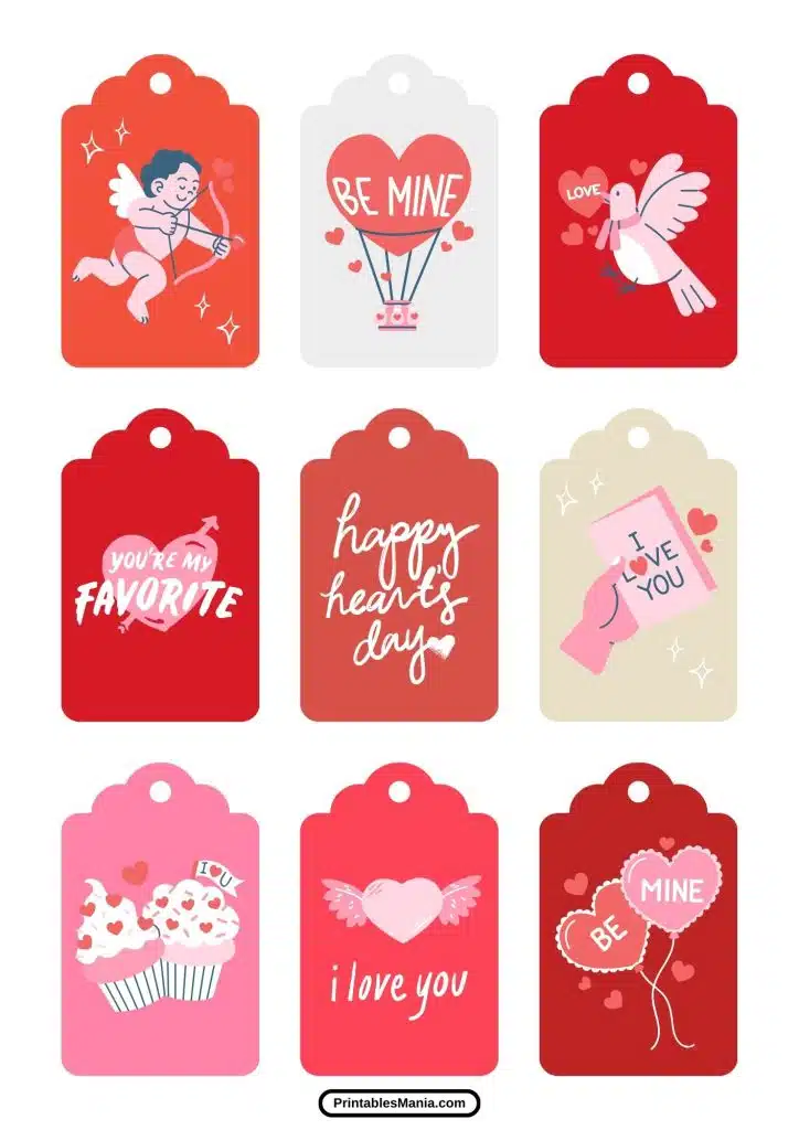 red and pink printable gift tags for valentine’s day presents