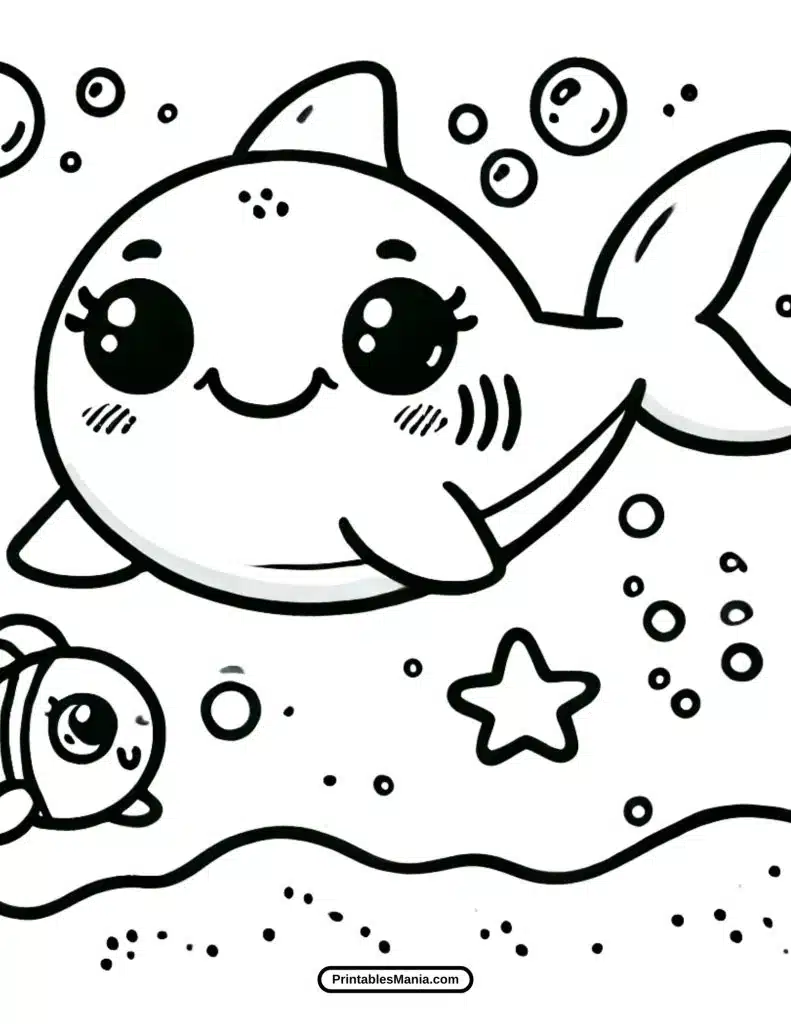 adorable baby shark coloring page to download and print for free