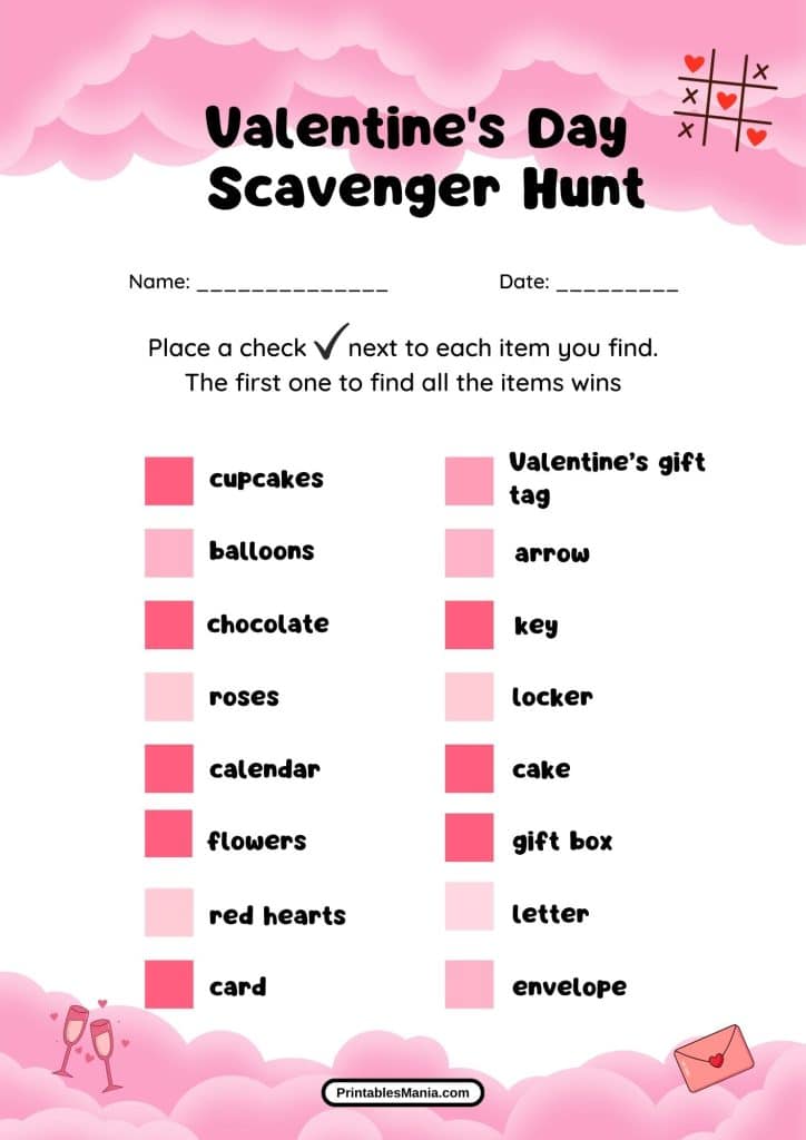 Valentine's Day scavenger hunt printable pdf