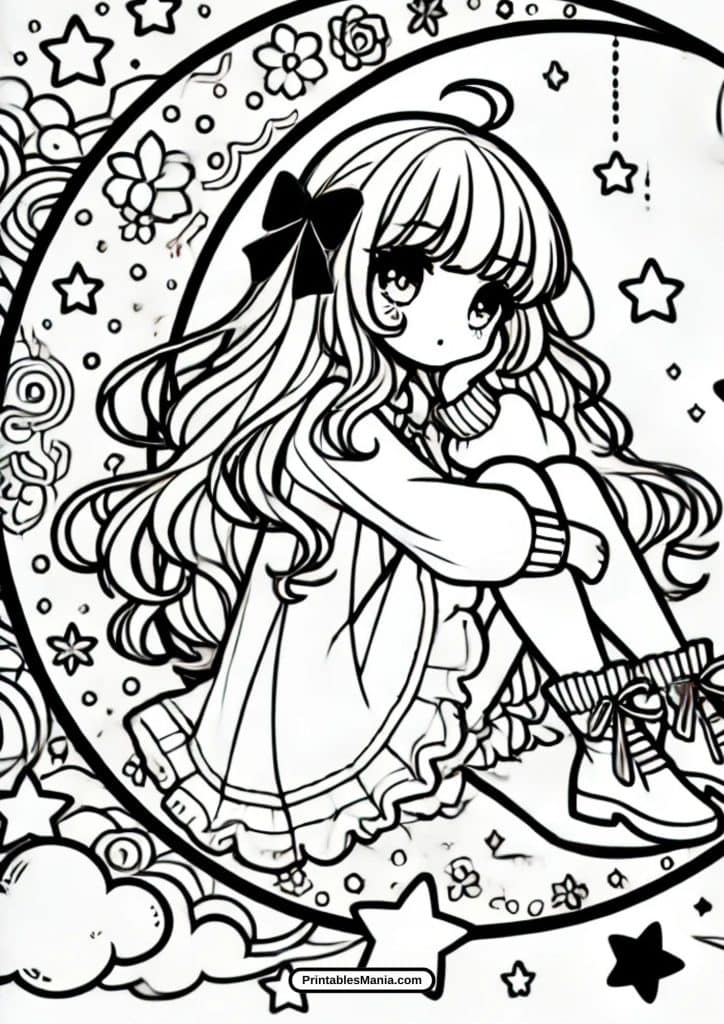 magical anime girl coloring page download