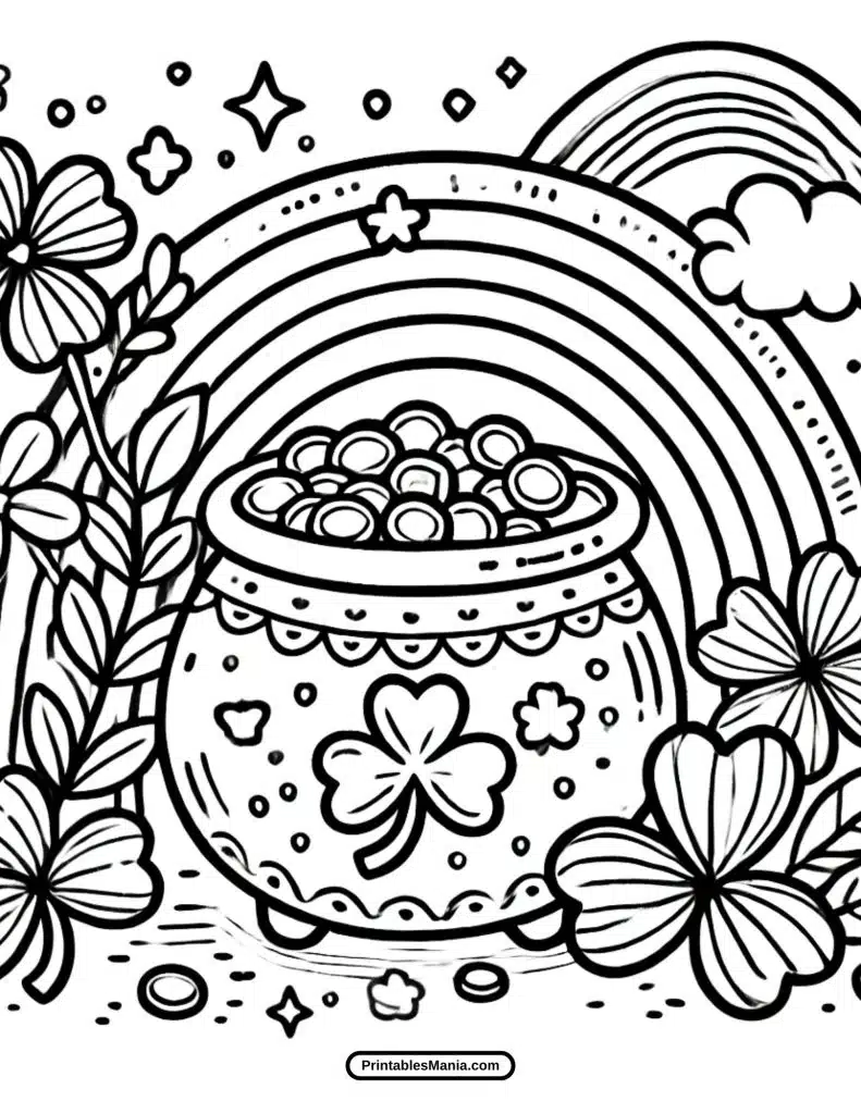 lucky horseshoe and shamrock coloring page for St. Patrick’s Day crafts