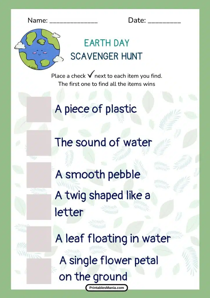 nature-themed scavenger hunt for Earth Day events