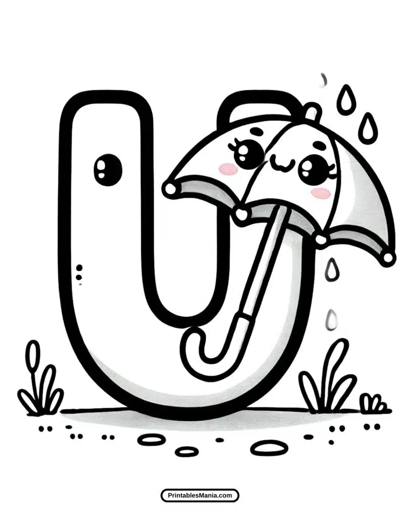 letter U coloring sheet in bold font, available for free