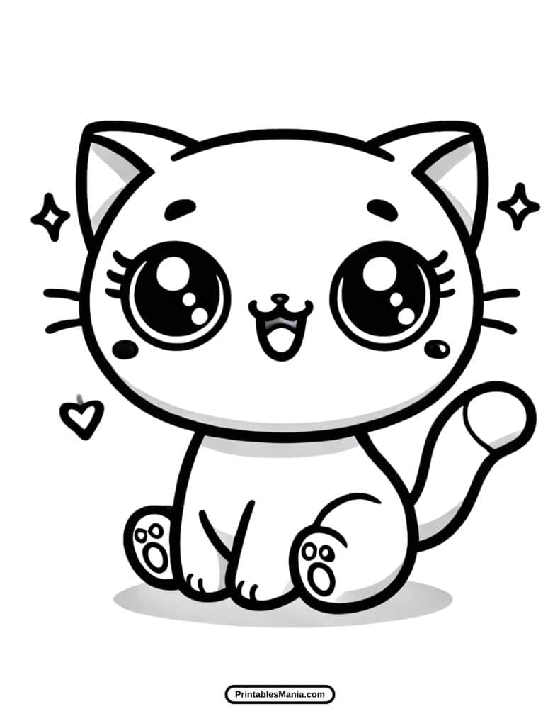 kawaii-style cat coloring page printable