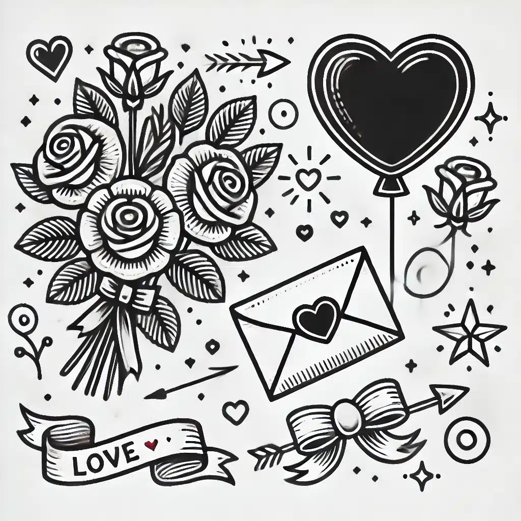 easy valentine's day drawing ideas with hearts and roses