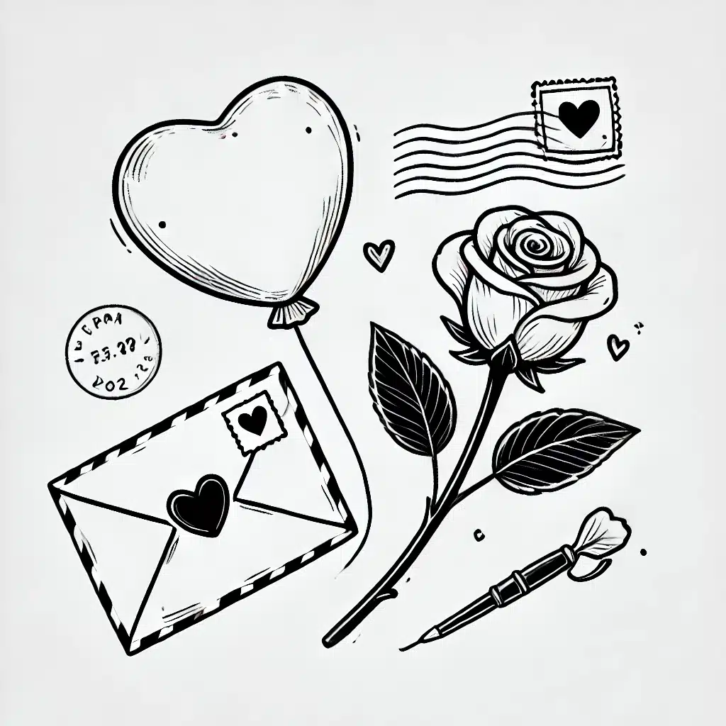 easy valentine's day drawing idea of a heart and flower 