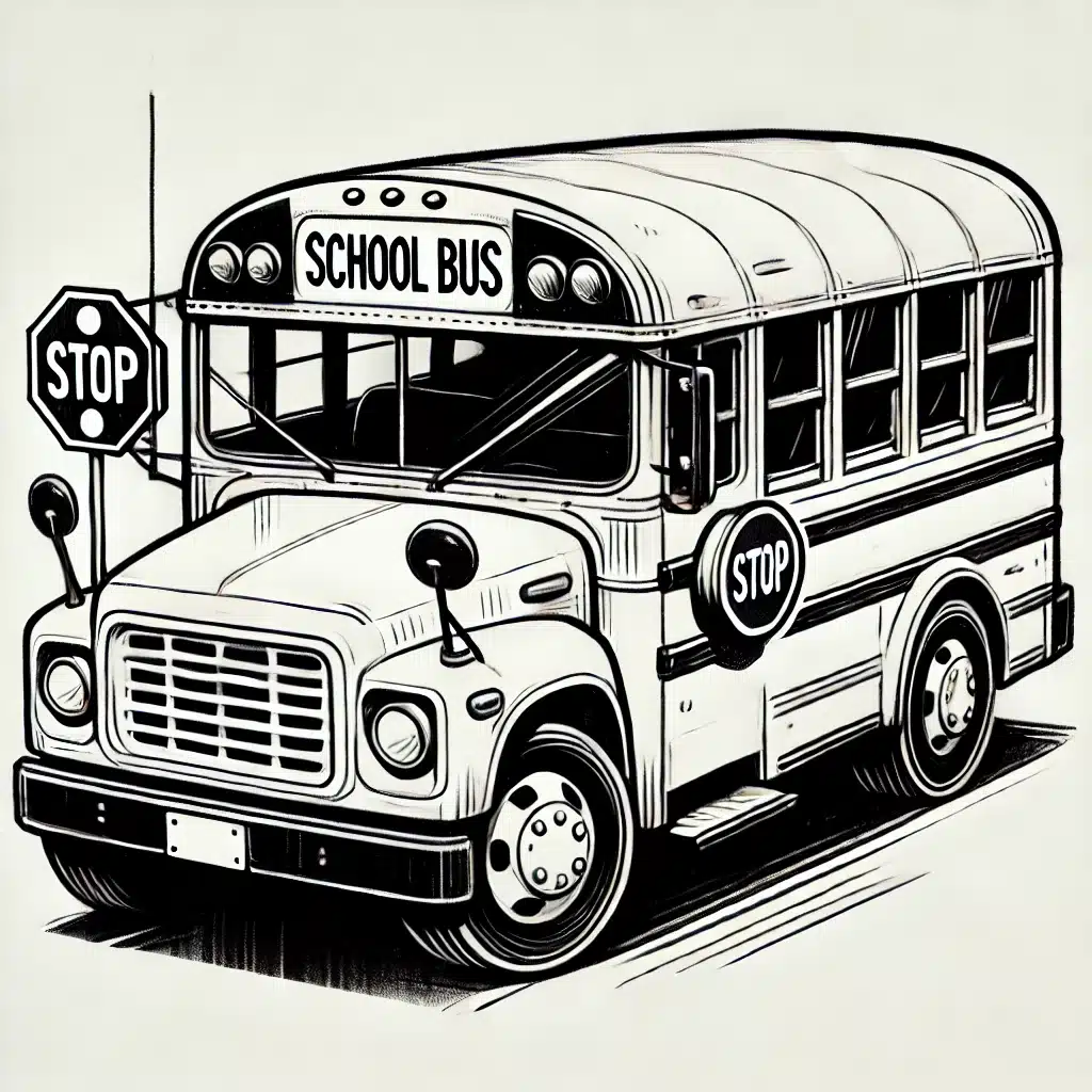 simple black-and-white school bus sketch for easy drawing practice