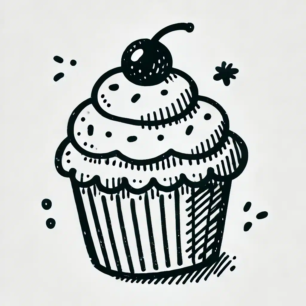 cute cupcake sketch with a cherry on top and clean lines