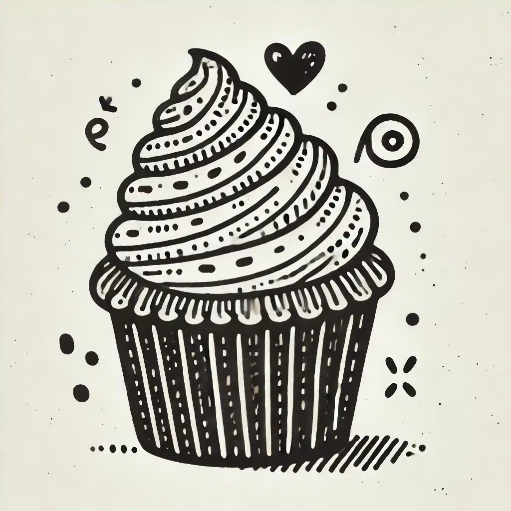 hand-drawn cupcake illustration for kids and beginner artists