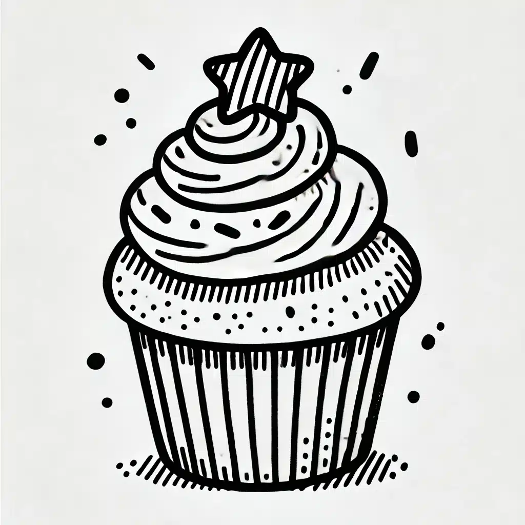 easy black-and-white cupcake sketch