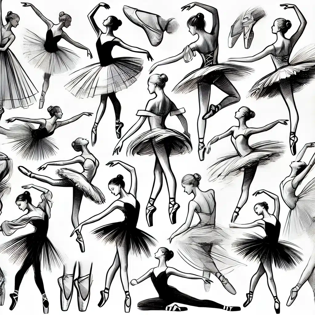 easy black-and-white ballerina drawing for beginner artists