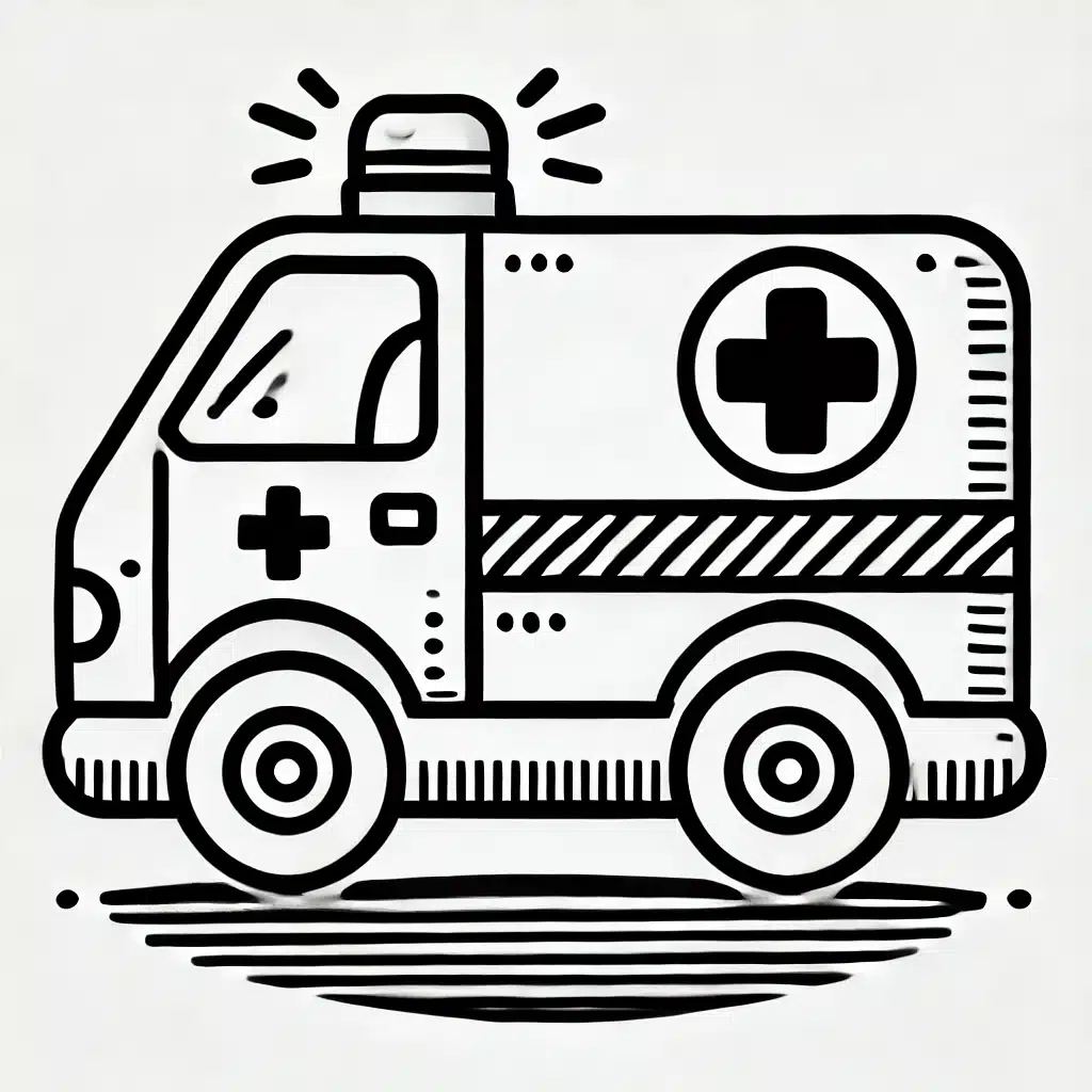 simple ambulance drawing with clean outlines, perfect for kids and beginners