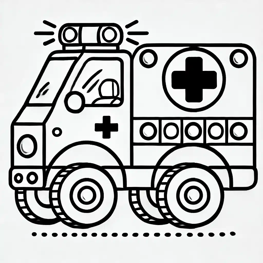 kid-friendly ambulance drawing idea with minimal details for coloring fun