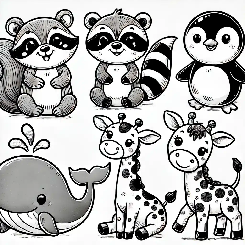 printable black-and-white animal sketches 