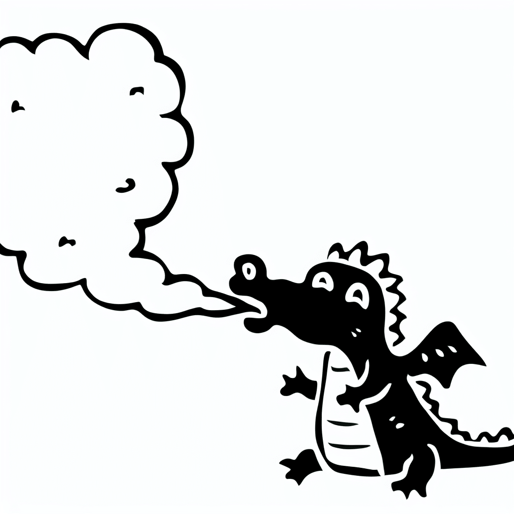 Cartoon-style drawing of a dragon blowing a small puff of smoke.