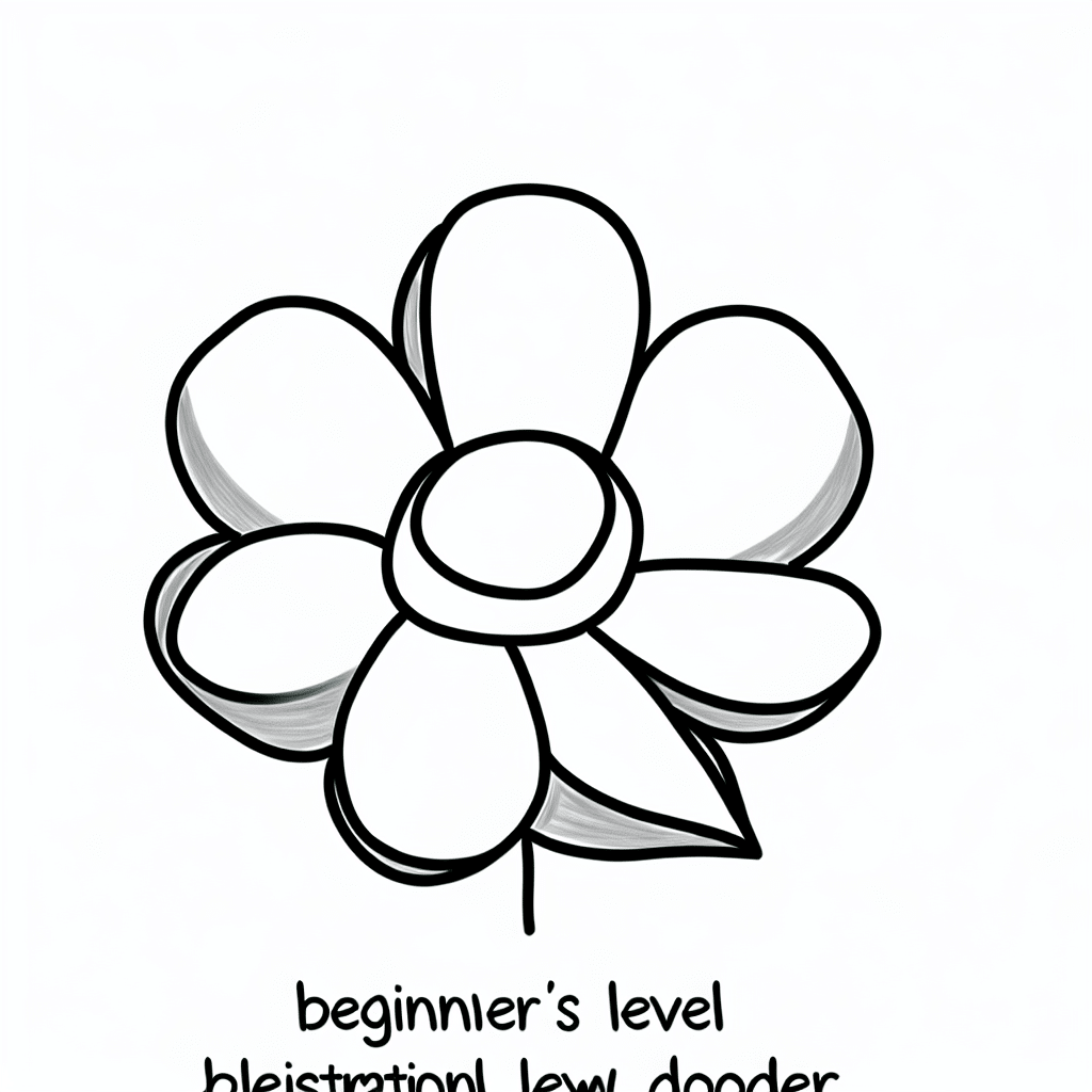 Minimalistic doodle of a flower with rounded petals and a thin stem.