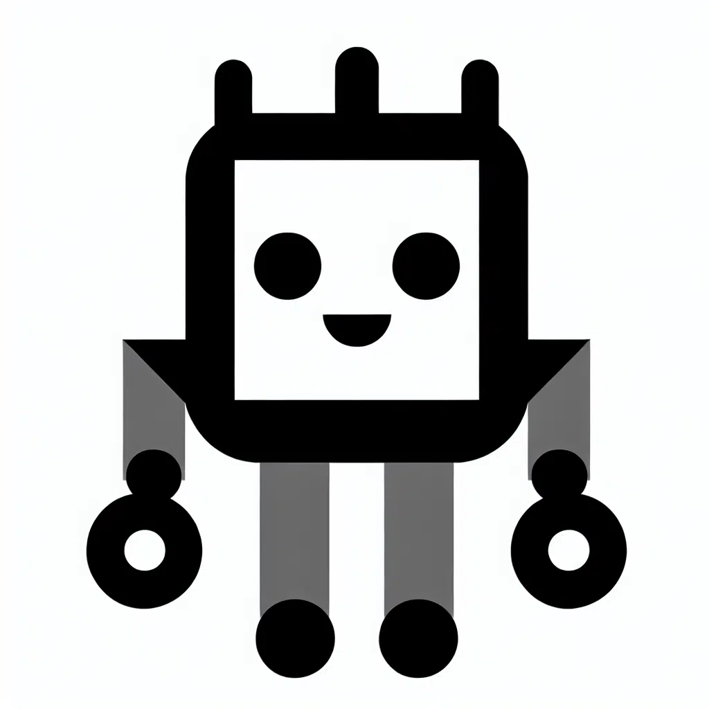 Cartoon-style drawing of a friendly robot with a simple, boxy shape.