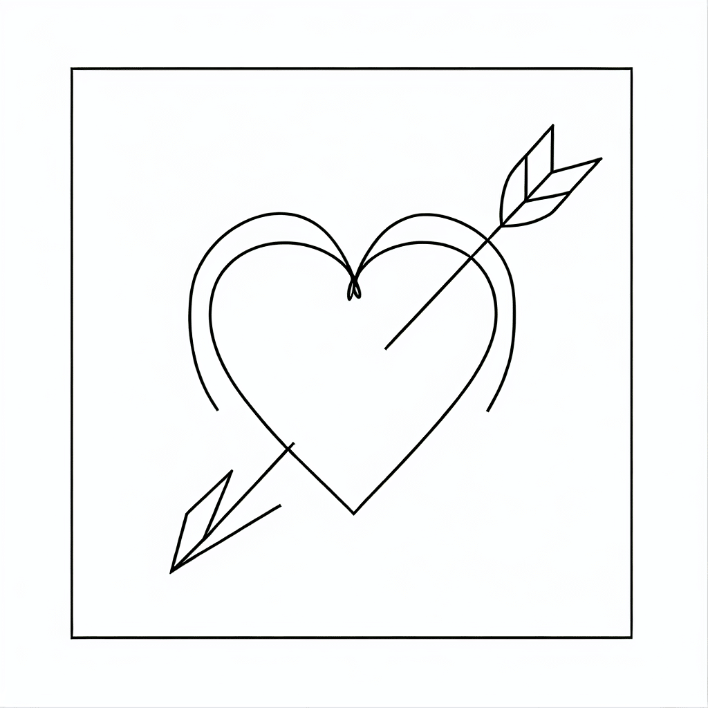 Minimalistic line drawing of a heart pierced by an arrow.