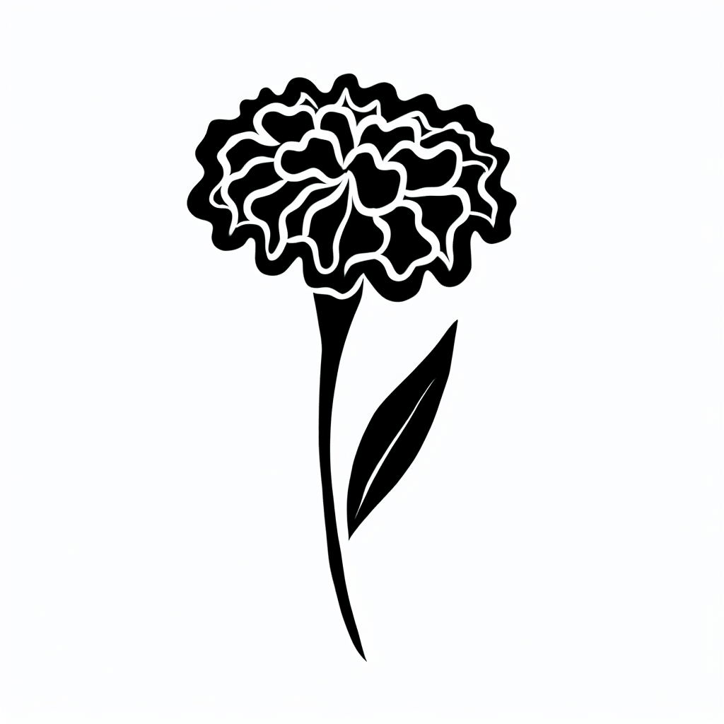 Drawing of a marigold flower with detailed petals and a clean stem.