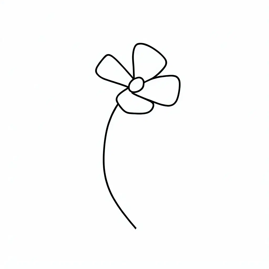 Minimalist drawing of a flower with clean, simple outlines.