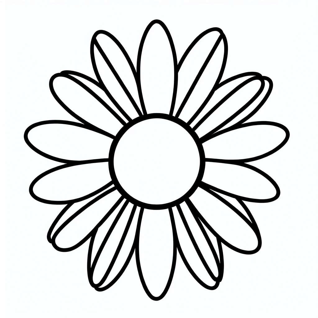 Minimalistic drawing of a daisy with simple, rounded petals.