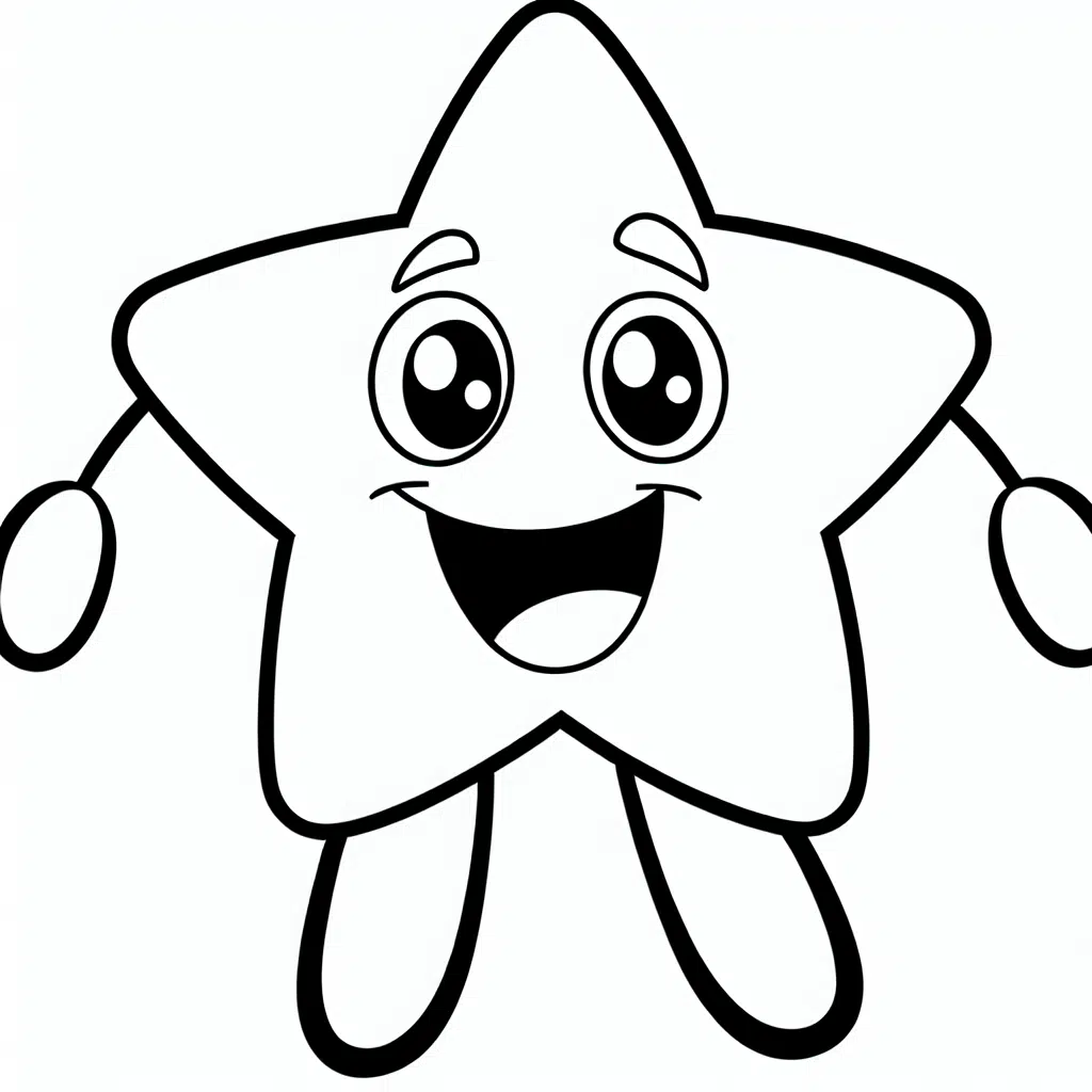 Cartoon-style drawing of a smiling star with a cheerful expression.