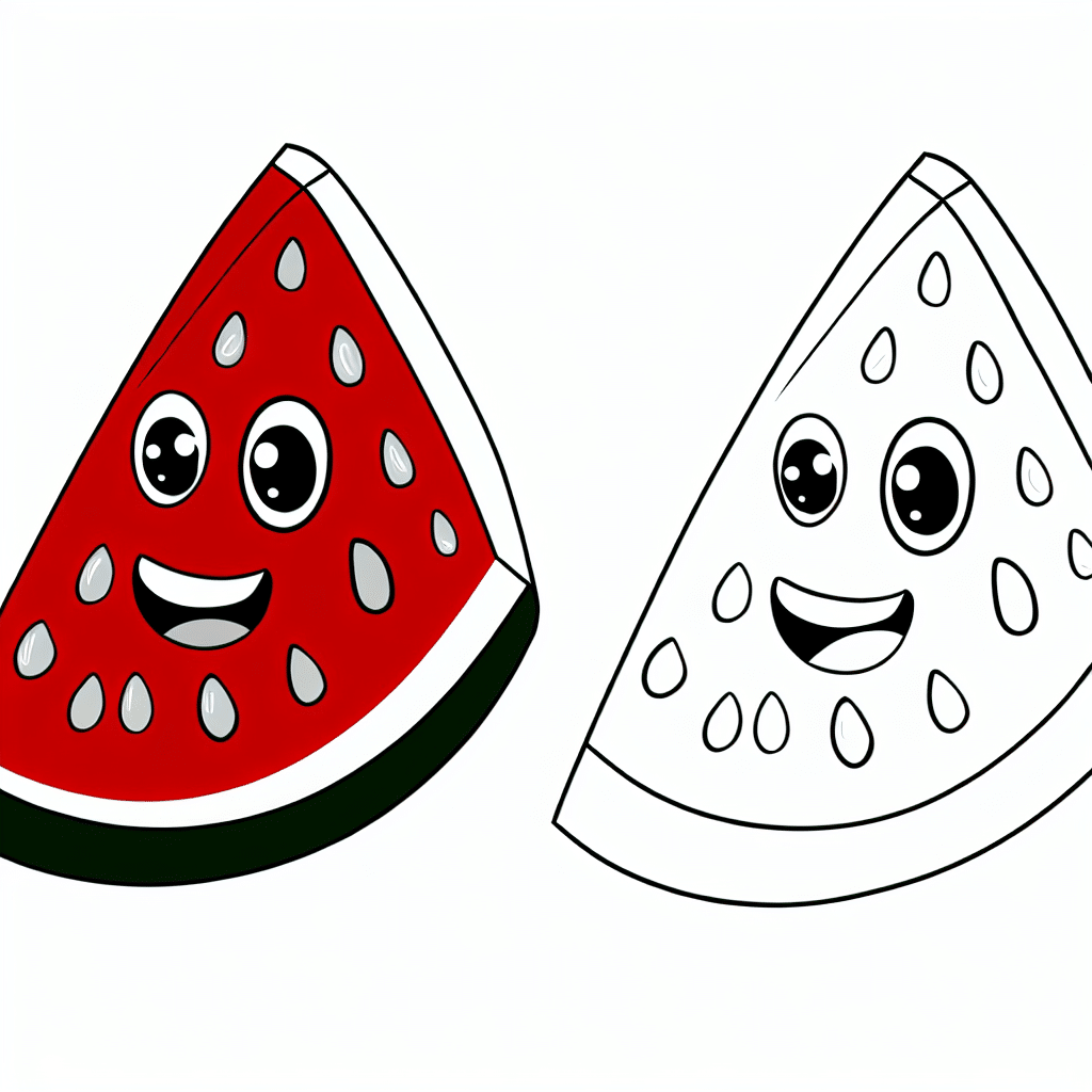 Cartoon drawing of a smiling watermelon slice with seeds.