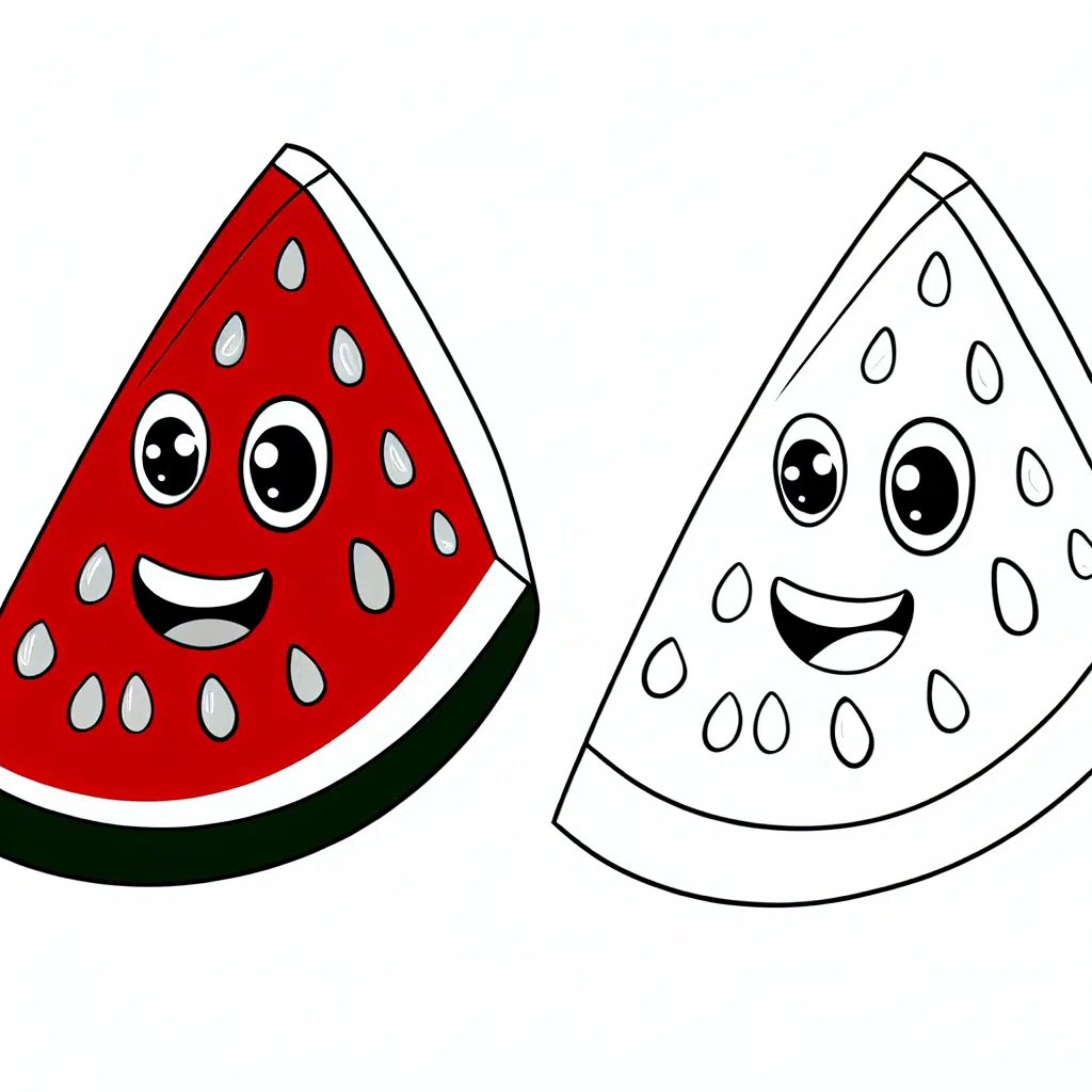 Cartoon drawing of a smiling watermelon slice with seeds.